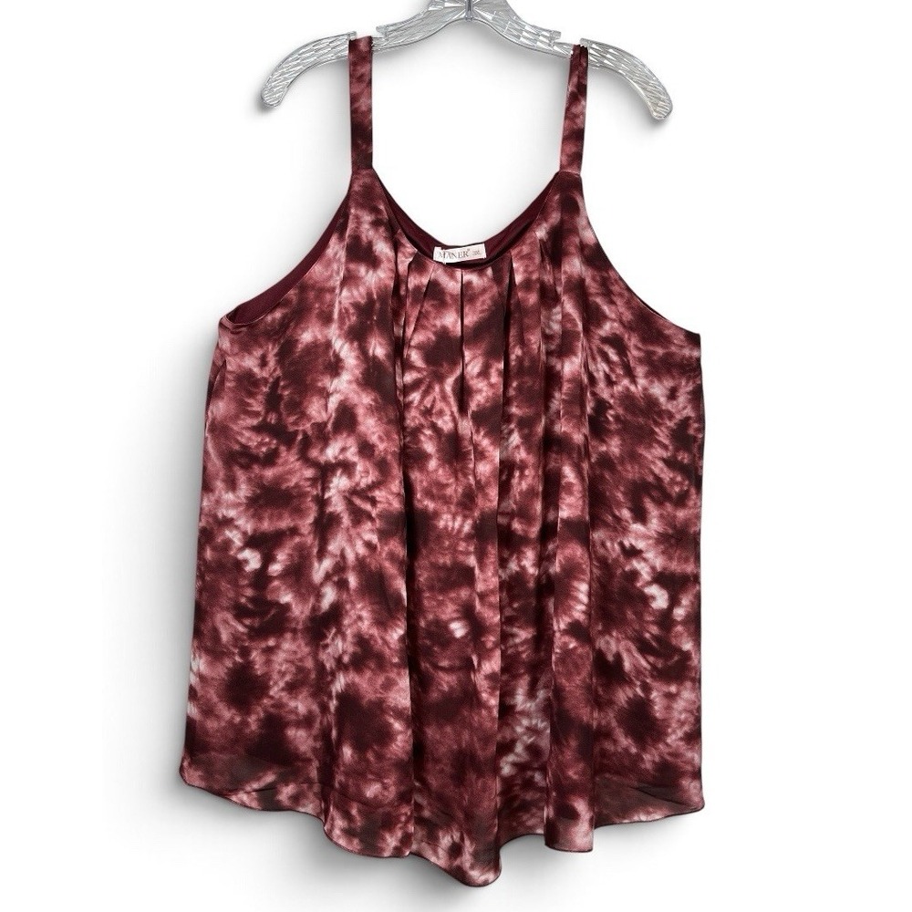 NWT MANER Sz 3X Blouse Red Burgundy Tie Dye Flowy Pleated Tank Top Lined New